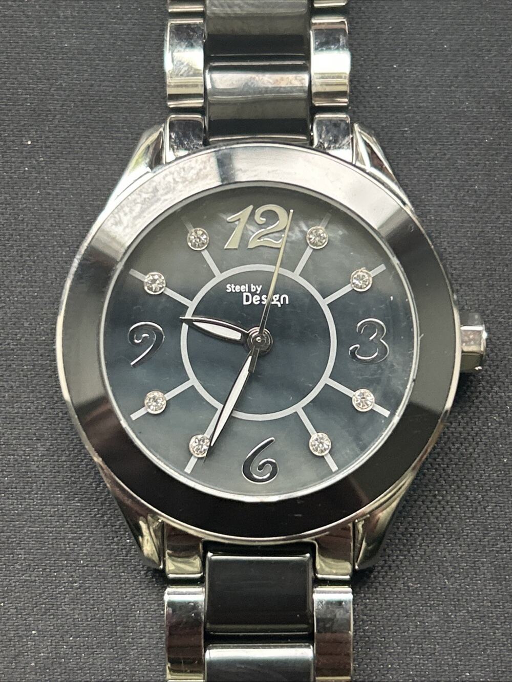 Steel By Design Charcoal Mother Of Pearl Dial Women’s Quartz Watch